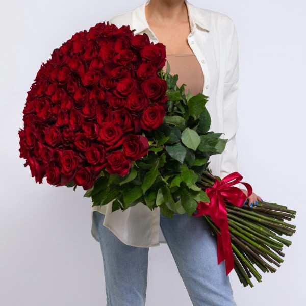 Букет із 75 червоних троянд 100 см